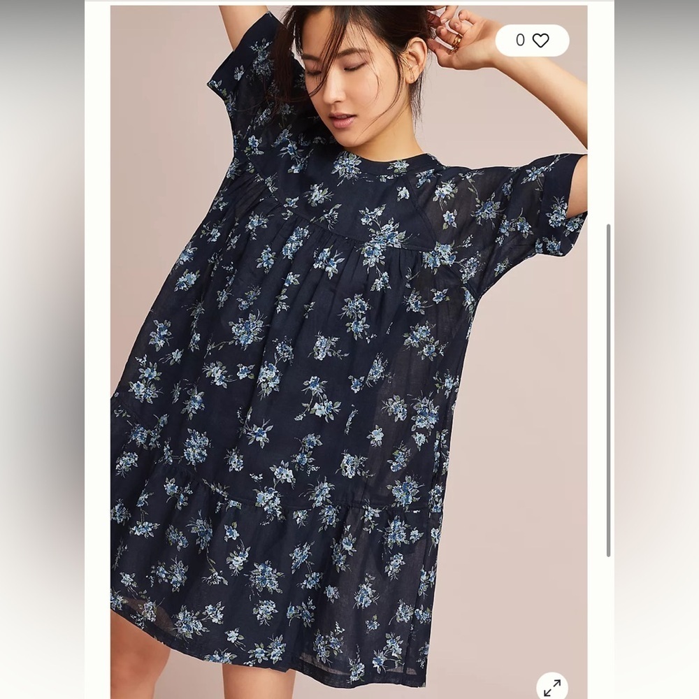 Current/Elliott floral navy swing dress anthro summer casual boho S $128$ nwot